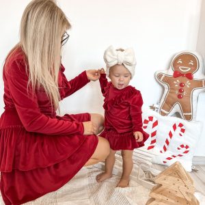 Komplet Welurowy Czerwony Mama ZaPa Handmade