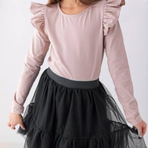 Pudrowa Bluzka Długi Rękaw Lily Grey, 152