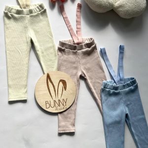 Legginsy Prążek Na Gumowanych Szelkach Błękit BunnyKids