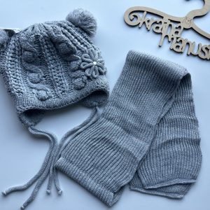 Komplet Zimowy Szary Kwiat