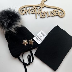 Komplet Zimowy Czarny Gwiazdki 46-48 cm