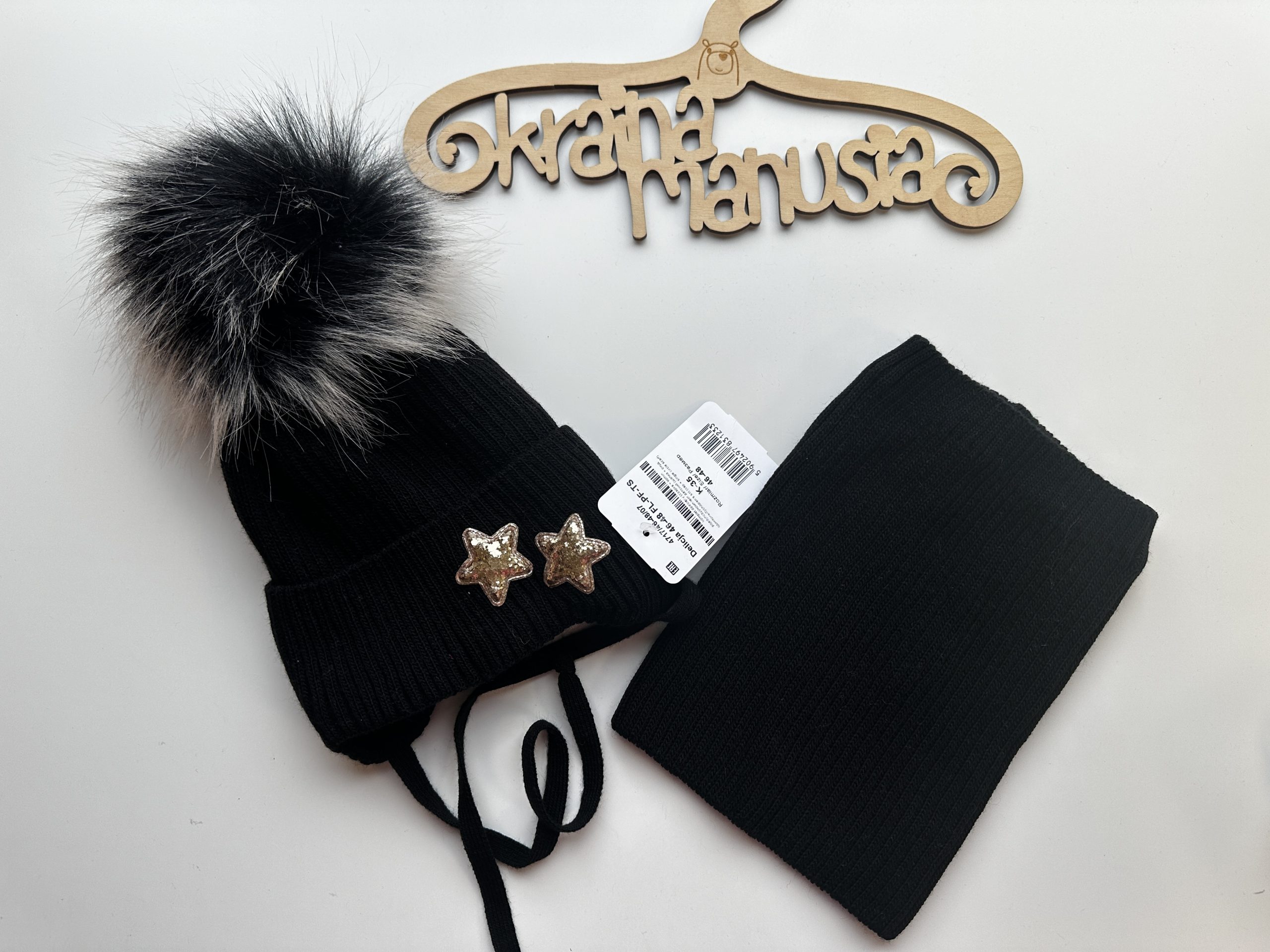 Komplet Zimowy Czarny Gwiazdki 46-48 cm