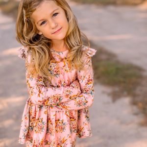 Komplet Prążkowany Kwiaty Na Brudnym Różu Klawo