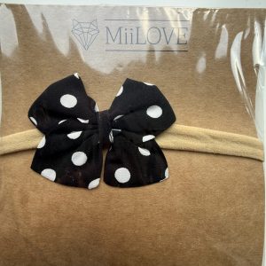 Opaska Bezuciskowa Kokardka Czarna W Białe Groszki MiiLove
